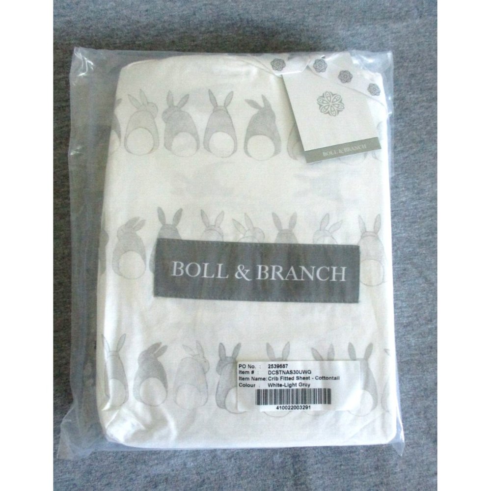 COPY - COPY - Boll & BRANCH Baby Organic White Grey Cottontail Bunnies Fitted C…